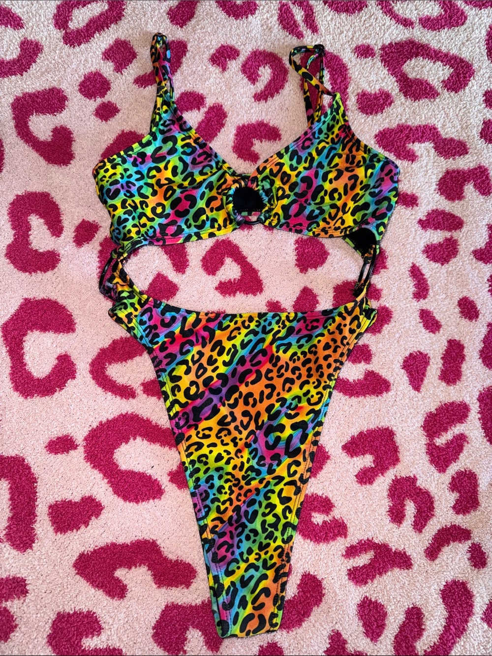 Rave After Rave Leopard Cutout High Rise Bodysuit - Bright Multicolor